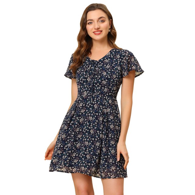 INSPIRE CHIC Robe en Mousseline à Lacets à Fleurs pour Femme