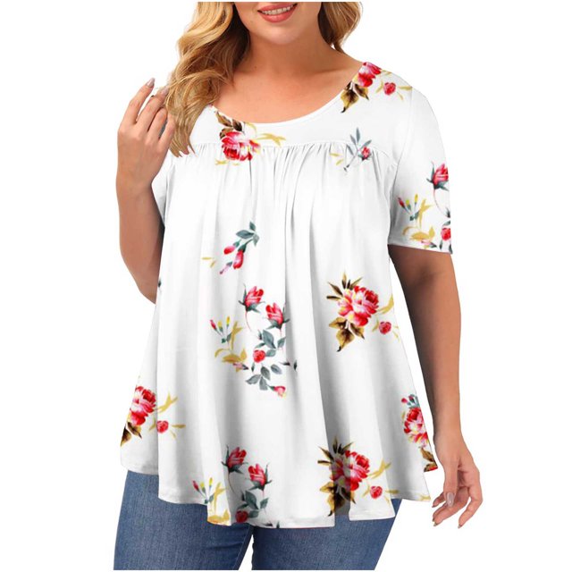 SMihono Hauts pour Femmes Été Chic Décontracté Grande Taille pour Femmes Mode Confortable Décontracté Col Rond Manches Courtes Haut Imprimé Blouse T-shirt Oversize pour Femmes 2023
