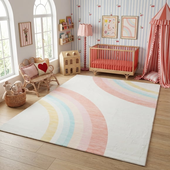 Tapis d'intérieur doux pour enfants, tapis de jeu arc-en-ciel Rug Branch