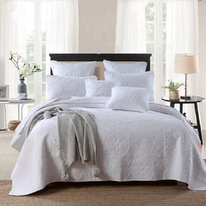 Zhuge 100% Cotton White King Quilts and Bedspreads, Comfortable Quilted Bedspread and Comforters Quilt Set for All Seasons 98x106 Inch（A）