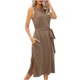 thumbnail image 1 of AherBiu Robe Midi T-Shirt d'Été Décontractée pour Femmes 2024 Sans Manches Confortable avec Fente et Poche, 1 of 5