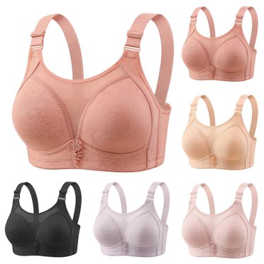 CFLVAEK Plus Size Bras for Women No Underwire Everyday Bralette for Big Bust Comfort Full Coverage Push Up Bras Adjustable Strap Senior Bras Gray M