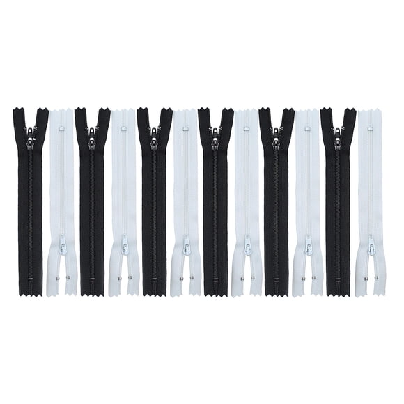 8"" YKK #3 Coil Zipper ~ 6 Black and 6 White (12 Zippers / Pack)-MADE IN USA- Bags Pouches & Sewing Projects