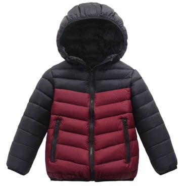 Économies d'Hiver! SROBPTY Manteaux d'Hiver pour Enfants, Couleur Unie, Décontractés, Sport, Chauds et Épais, Doudounes pour Enfants, Manteaux d'Hiver pour Tout-Petits Couleur Bordeaux, 14-15 Ans