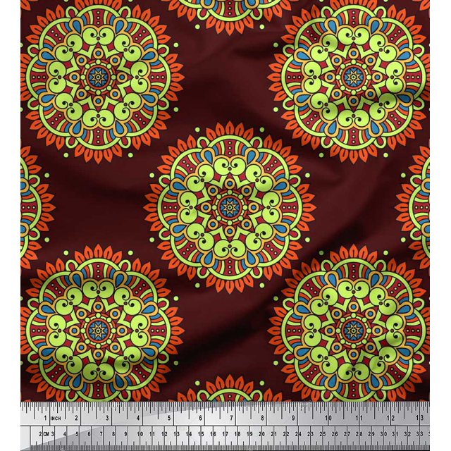 Soimoi Moss Georgette Fabric Mandala Decorative Print Fabric by The Yard 42 Inch Wide