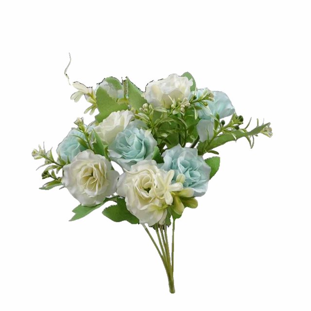 Flowers Artificial for Decoration Diamond Rose Plastic Bouquet, 5 Forks 10 Mini Roses Blue Waterproof Fade Proof Home Office Decor Roses Artificial Flowers