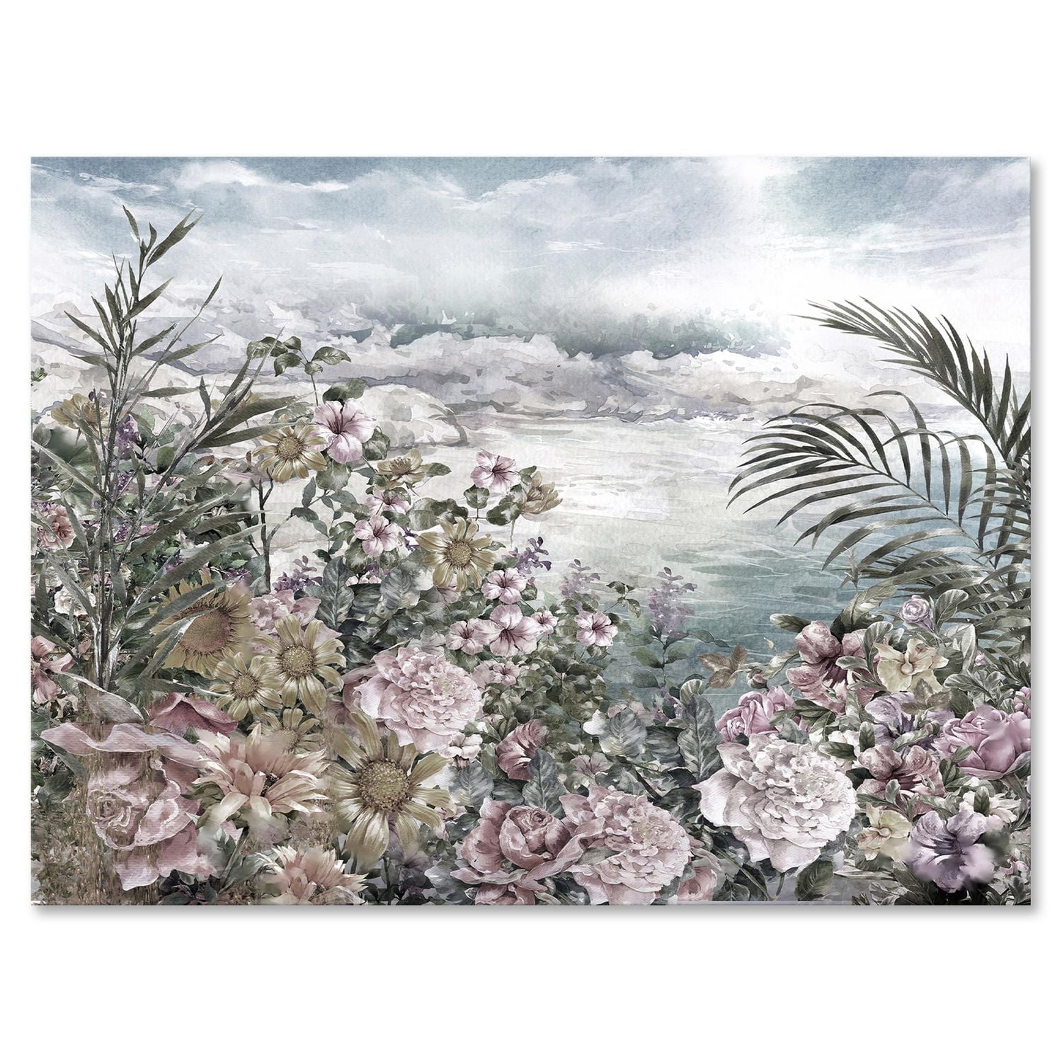 Designart Fleurs rétro au bord de la mer Art mural sur toile