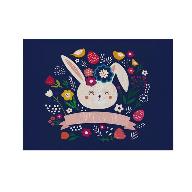 Huayishang Placemat 1PC Easter Kitchen Waterproof Insulation Cotton And Linen Western Placemat