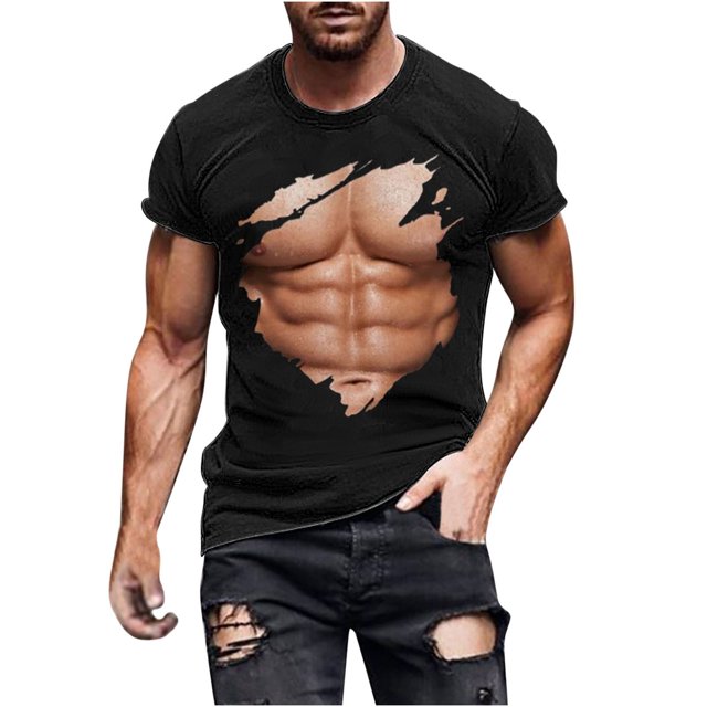 Qertyioot Liquidation d'Été T-Shirt/haut d'Été pour Homme à Col Rond Imprimé Ventre de Porc Décontracté à Manches Courtes Col Rond
