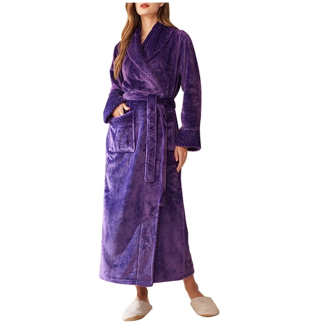 MeetoTime Women's Full Length Robe, Warm and Cozy Fleece Bathrobe, Unisex Man Woman Robe Loungewear