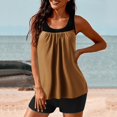 thumbnail image 4 of RKSTN Tankini Swimsuits for Women Summer Fashion Solid ColorConservative Two Piece Set Bathing Suits with Boyshorts Loose Plus Size Round Neck Sleeveless Pleated Swimsuits, 4 of 5