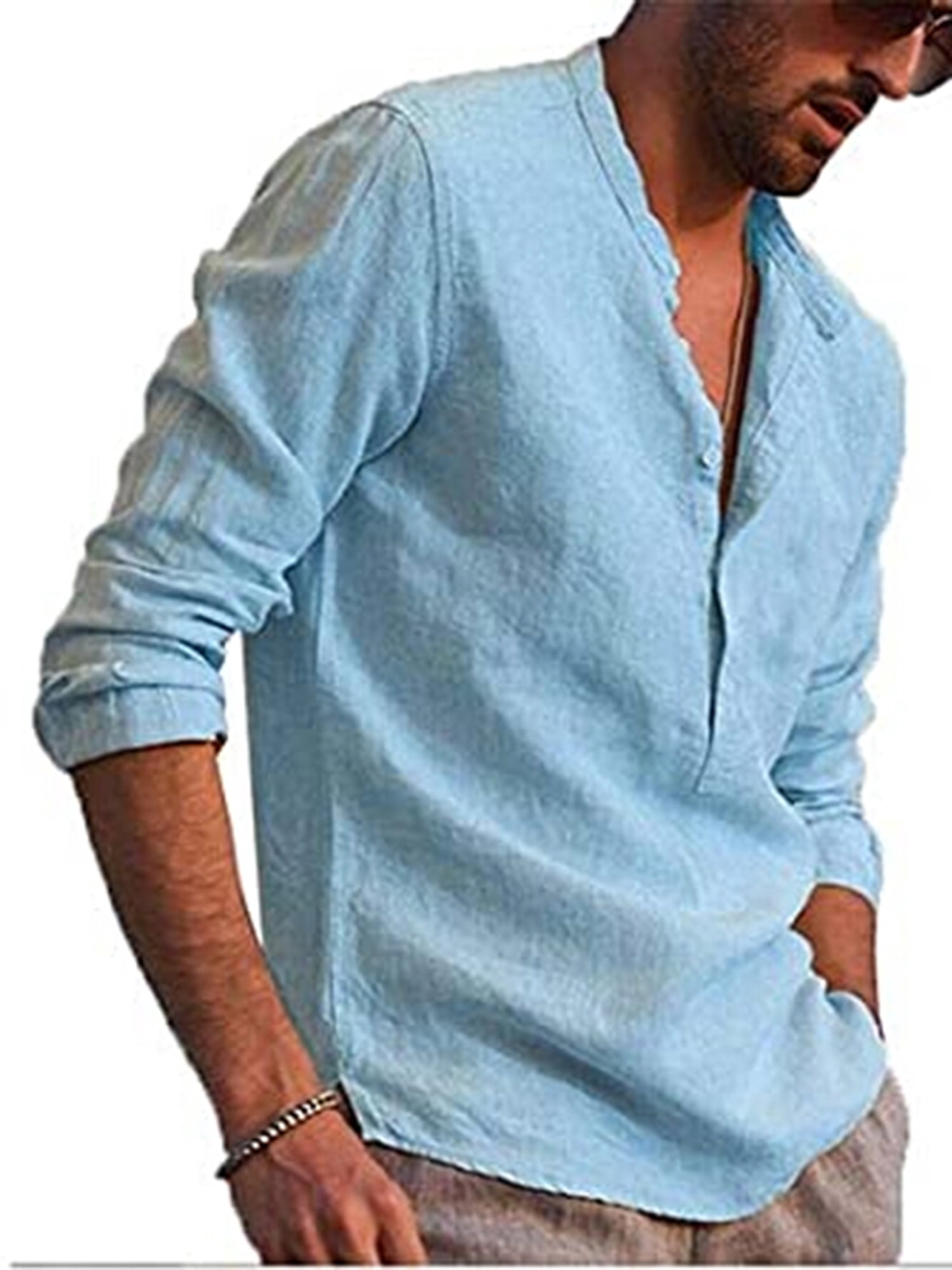 FOCUSNORM Men's Long Sleeve T-Shirt Loose Fit Tops Solid Color Blouse