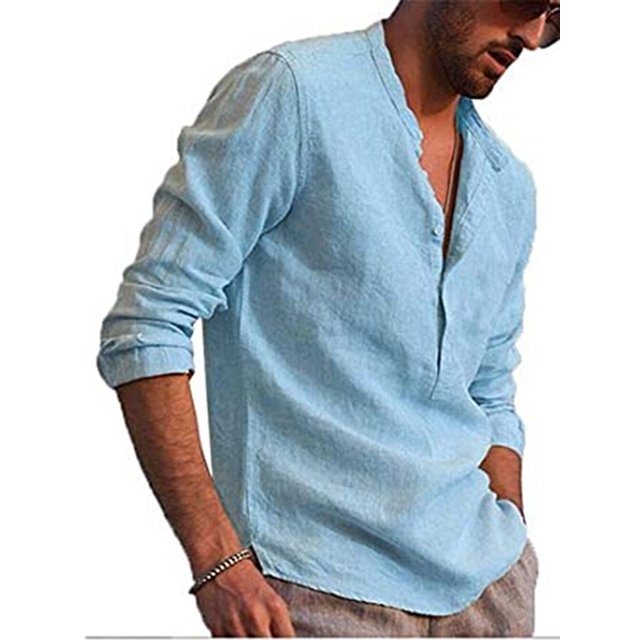 FOCUSNORM Men's Long Sleeve T-Shirt Loose Fit Tops Solid Color Blouse