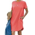 thumbnail image 2 of AherBiu Robe T-Shirt pour Femmes 2024 Été à Manches Courtes Col Ras du Cou Mini Robe Décontractée Ample Courte avec Poches, 2 of 7