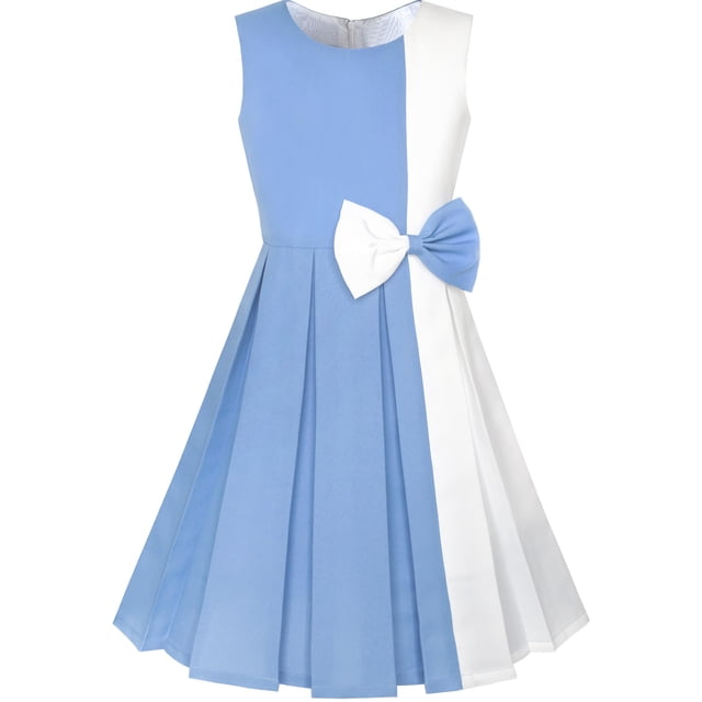 Girls Dress Color Block Contrast Bow Tie Party 6 Years