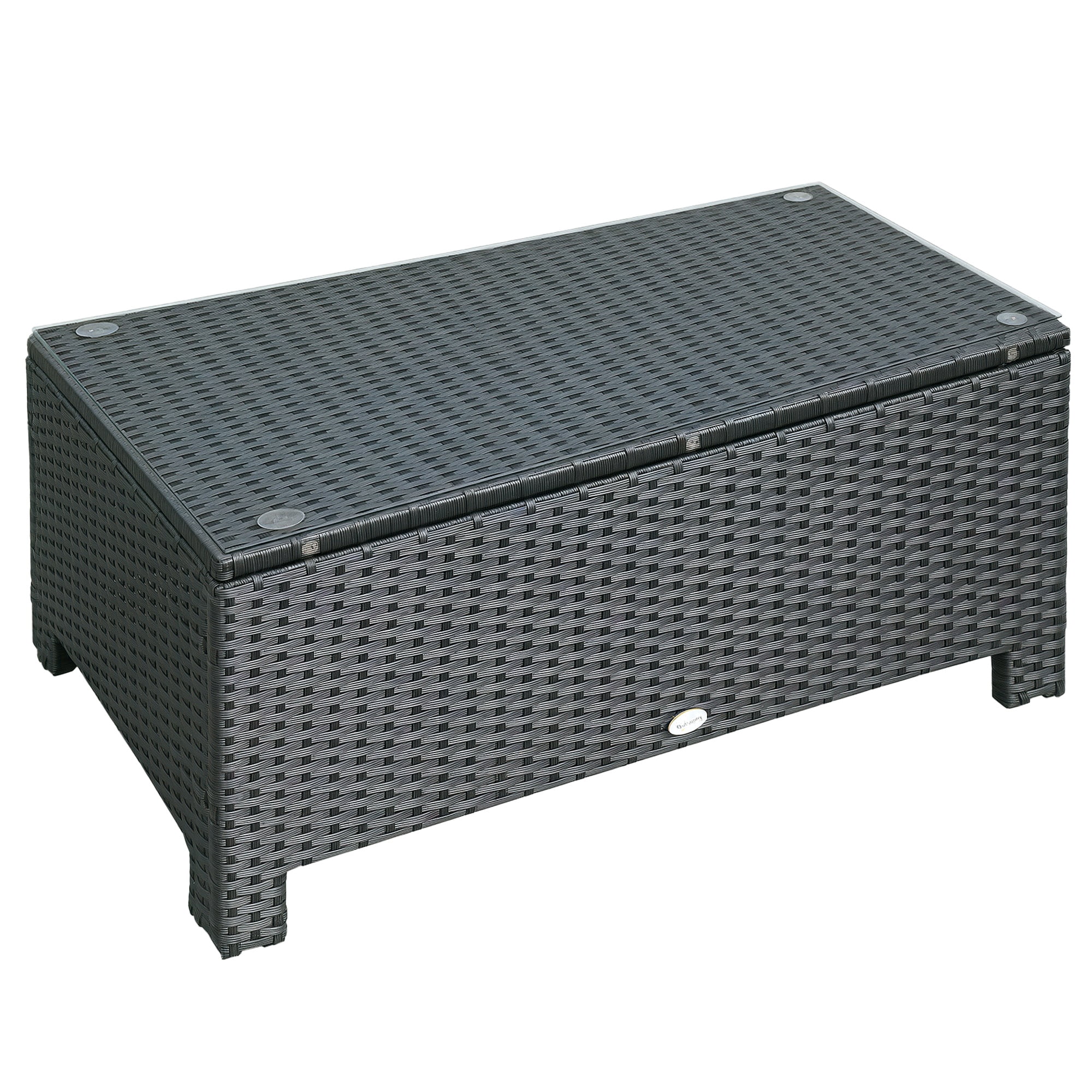 Outsunny Rattan Outdoor Coffee Table with Tempered Glass Top, Black