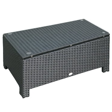 Outsunny Rattan Outdoor Coffee Table with Tempered Glass Top, Black