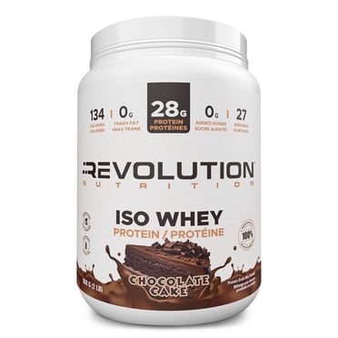 Revolution Nutrition, Iso Whey, Protein Powder 2LB, 100% Isolate, 28g Protein per Scoop, 27 Servings, Lean Muscle Formula, Low Carb, Gluten Free, 908g, Chocolate Cake (2 Pounds)