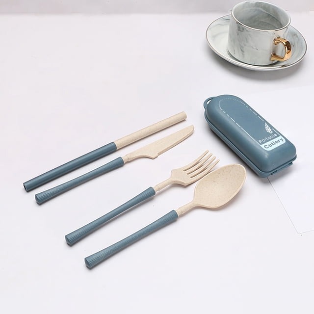TIMIFIS Tableware Tableware Travel Utensil Set with Case, Whea-T Straw Reusable Spoon Straw Forks Tableware, Portable Cutlery Travel Picnic Camping Or Daily Use Kitchen Gadgets