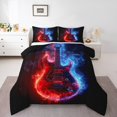 thumbnail image 1 of Erosebridal Ensemble de Literie Guitare Musicale Simple, Housse de Couette Imprimé Glace et Feu, Noir Rouge Bleu, Réversible 2 Pcs, 1 of 7