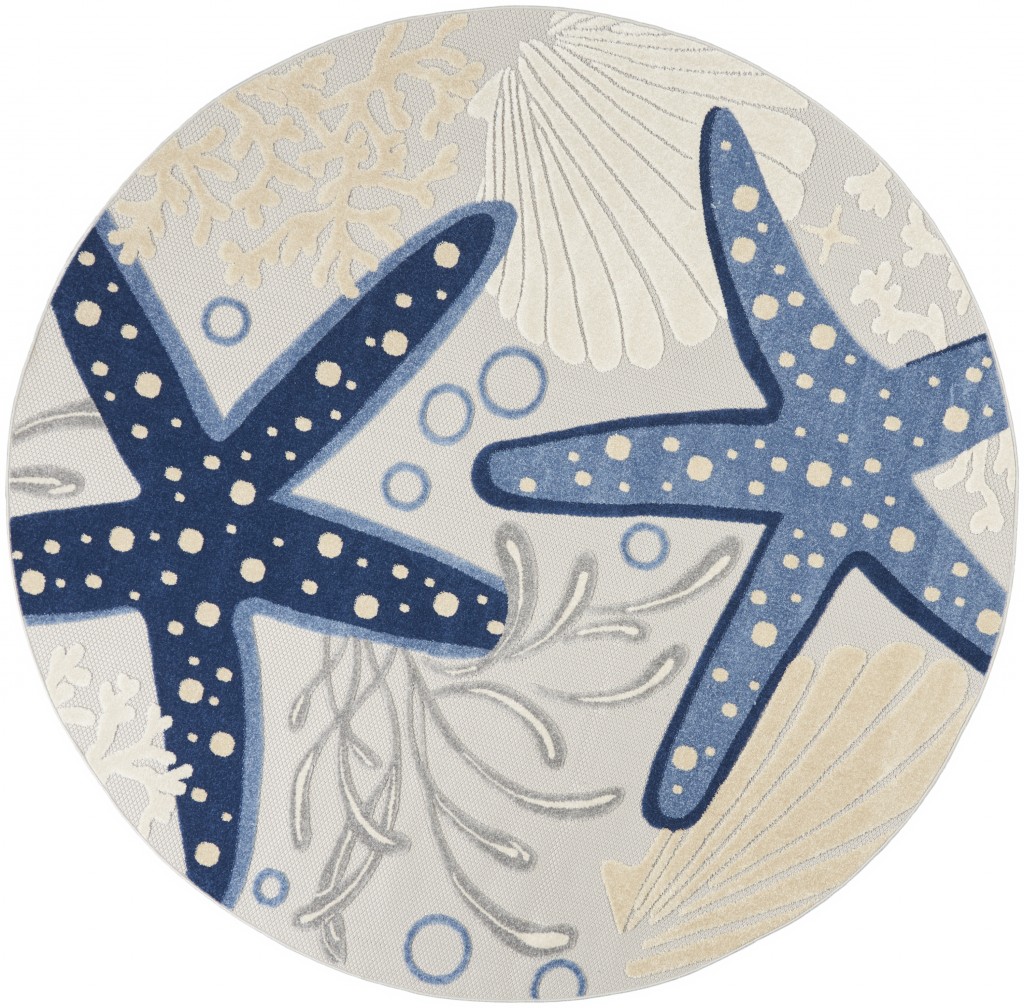homeroots home decor 385083 Tapis Rond de 8 Pieds Bleu et Gris pour Intérieur et Extérieur