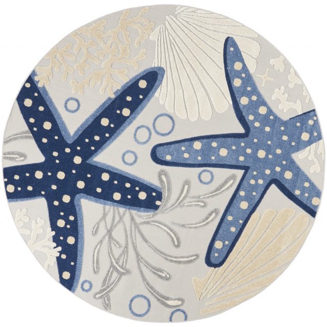 homeroots home decor 385083 Tapis Rond de 8 Pieds Bleu et Gris pour Intérieur et Extérieur