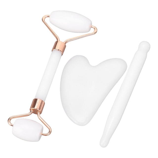Outil de Massage Grattant Gua Sha, Ensemble de Rouleaux Jadestone Réduire les Poches Double Extrémité Améliorer la Circulation Soins de la Peau Élimination des Rides Manuel pour Soins Personnels Vert,Blanc
