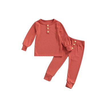 Honganda Bébé Couleur Unie Boutons Manches Longues Hauts Pantalons Jogger, Rouge