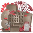 thumbnail image 1 of JoyTable Kitchen Brown Utensil Set 24 Nylon Stainless Steel Utensil Set & Brown 15 Piece Bakeware Set, 1 of 6