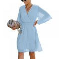 thumbnail image 3 of Women Mini Dress Elastic Waist Ruffles Party Dress Loose Fit Dot Print V Neck Short Sleeve Flowy Dress, 3 of 9