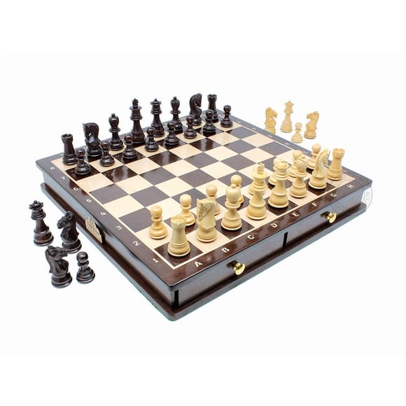 House of Chess - Ringy Rosewood/Boxwood Chess Set Pieces Galaxy Staunton 3" (76 mm) with 15" x 15" Wenge Wood Board + 2 Extra Queens, 4 Extra Knights & 2 Extra Pawns