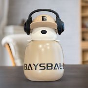 Suncoda Water Bottle, Big Belly Cup, Children's Insulated Cup, Earphone, Bear Insulated Cup, Cute and Straw Cup, Compact and Portable