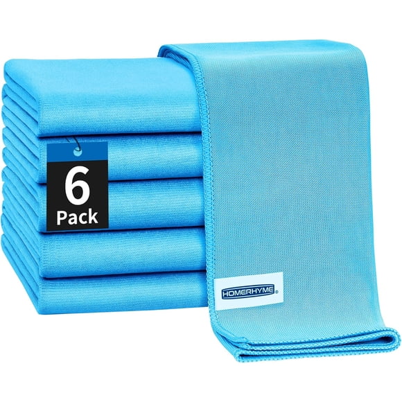 HOMERHYME Microfiber Glass Cleaning Cloth, 6 Pack Window Glass Cleaning Rags, Reusable Lint-Free Streak Free Polishing Cloth Wipes for Stainless Steel, Eyeglasses, Mirrors, Screens & Lenses