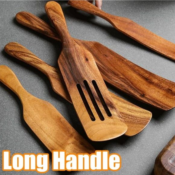 CUITING Wooden Spatula for Cooking  Kitchen Spatula  Natural Teak Wooden Utensils Including Wooden Paddle  Turner Spatula  Slotted Spatula and Wood Scraper  Nonstick Cookware