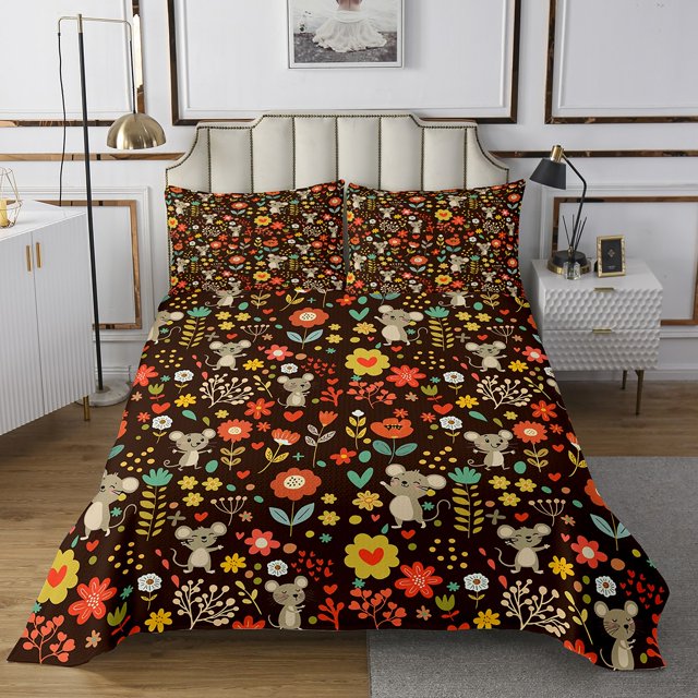 Erosebridal Floral Coverlet Set King,Cartoon Mouse Bedding Set,Kids Room Decorative,Ultra Soft,3 Pieces