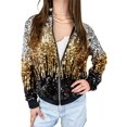 thumbnail image 1 of Womens Sequin Long Sleeve Front Zip Jacket with Ribbed Cuffs, 1 of 5