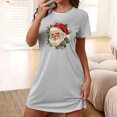 thumbnail image 4 of Sakmal Chemises de Nuit Ultra Douces pour Femmes Noël Gris Grande Taille Chemise de Nuit Extensible Imprimé Père Noël Col Rond Manches Courtes Courtes Chemises de Nuit P-2TG, 4 of 5