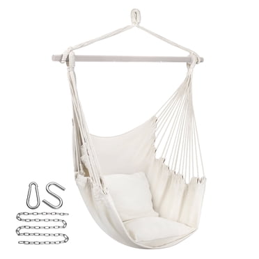 Sorbus Chaise Hamac Suspendue en Corde Swing Siège pour Tout Espace Intérieur Ou Extérieur - Max. 265 Lb - 2 Coussins de Siège Inclus (Grand, Blanc)