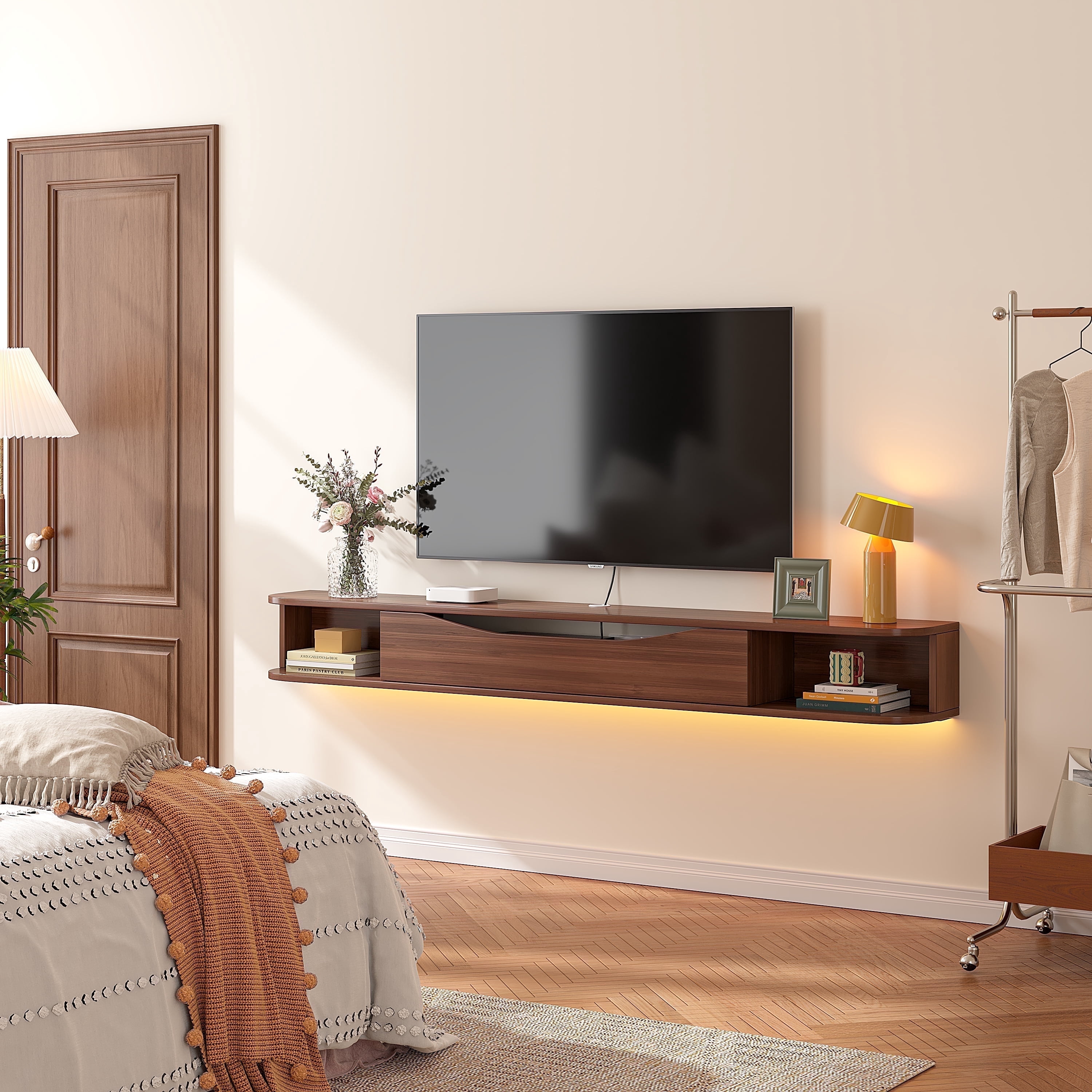 FloatiCasa 47" Floating TV Stand, Wall-Mounted Entertainment Center, for TVs up to 55"(Walnut)