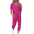 thumbnail image 1 of Yuyuzo Womens Workout Sets 2 Piece Short Sleeve Crew Neck T-Shirts Drawstring Jogger Pants with Pockets, 1 of 5