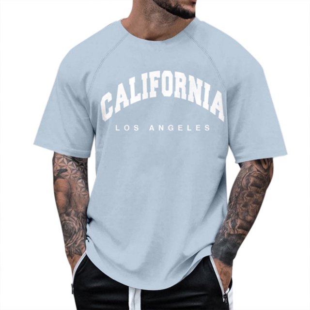 T-Shirt à Manches Courtes à Manches Raglan pour Hommes avec Imprimé Lettre - Design Floral, Style Décontracté, Adapté pour un Usage Quotidien