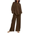 thumbnail image 2 of EGNMCR Women 2 Piece Linen Outfits Solid Color Long Sleeve Suit Drawstring Wide Leg Pants with Pockets Womens Lounge Sets, 2 of 7