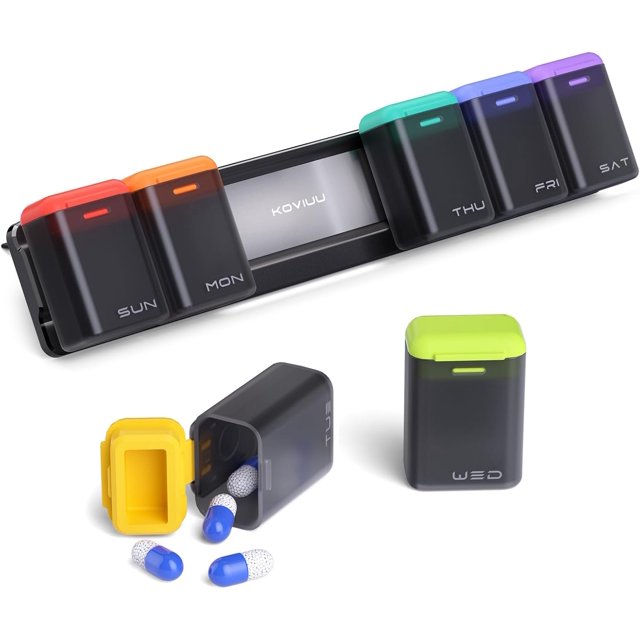 Weekly Pill Organizer Magnetic Removable Pill Box Day Time a Day Large Pill Case Travel Week Once Daily Medication Dispenser Medicine Container Holder for Supplement Vitamin Blac