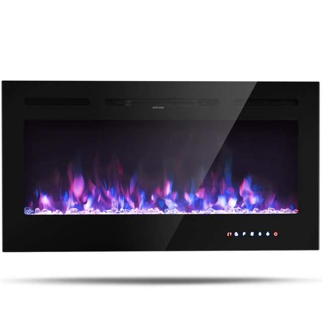 Patiojoy 40" Recessed Electric Fireplace Wall Mounted Heater w/Remote Control 750W/1500W mode Adjustable Flame
