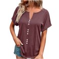 thumbnail image 1 of Birdeem Chemise à Col en V Boutonnée Unie d'Été pour Femme à Manches Courtes avec Revers, 1 of 8