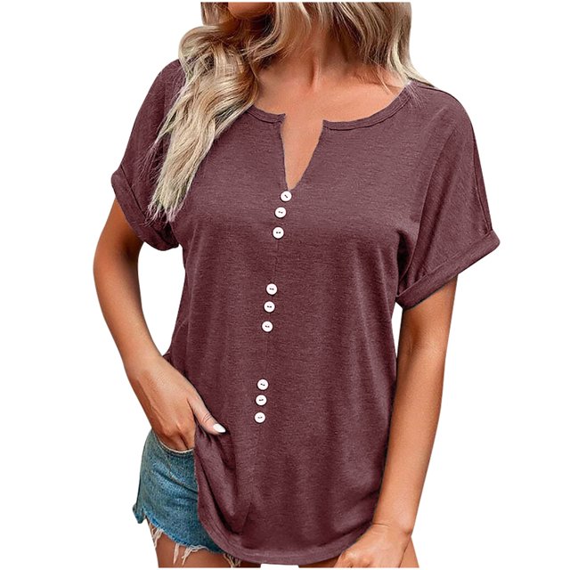 Birdeem Chemise à Col en V Boutonnée Unie d'Été pour Femme à Manches Courtes avec Revers
