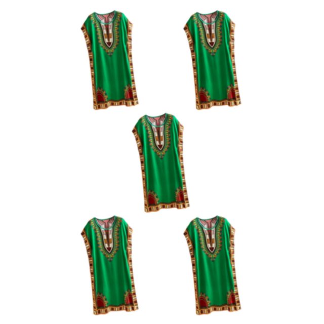 maskred Femmes de la Mode Plage Vacances Robe Boho Ethnique Élégante Robe en Vrac Vert 5Set