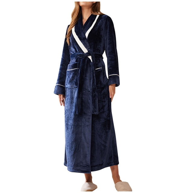 MeetoTime Women's Full Length Robe, Warm and Cozy Fleece Bathrobe, Unisex Man Woman Robe Loungewear