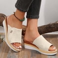 thumbnail image 2 of Sandales Compensées pour Femmes, Pantoufle à Plateforme, Talon Haut, Bout Ouvert, Toile, Sandales à Enfiler d'Été, Beige, 2 of 7