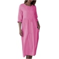 thumbnail image 1 of Ersazi Robe Femme Printemps et Couleur Unie Manches Trois-Quarts Col Rond Décontractée Ample avec Poches Robe en Liquidation Rose G, 1 of 8